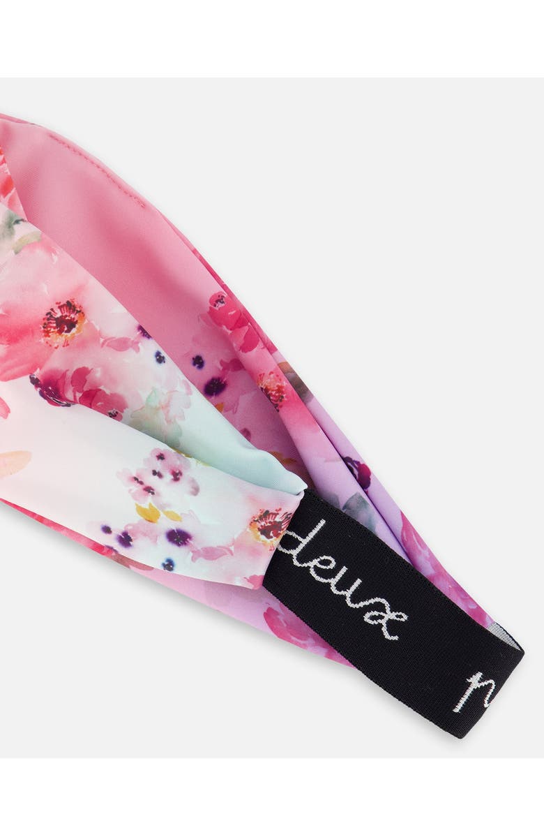 Deux par Deux Girl's Athletic Headband Gradient Pink Printed Big Flowers, Alternate, color,