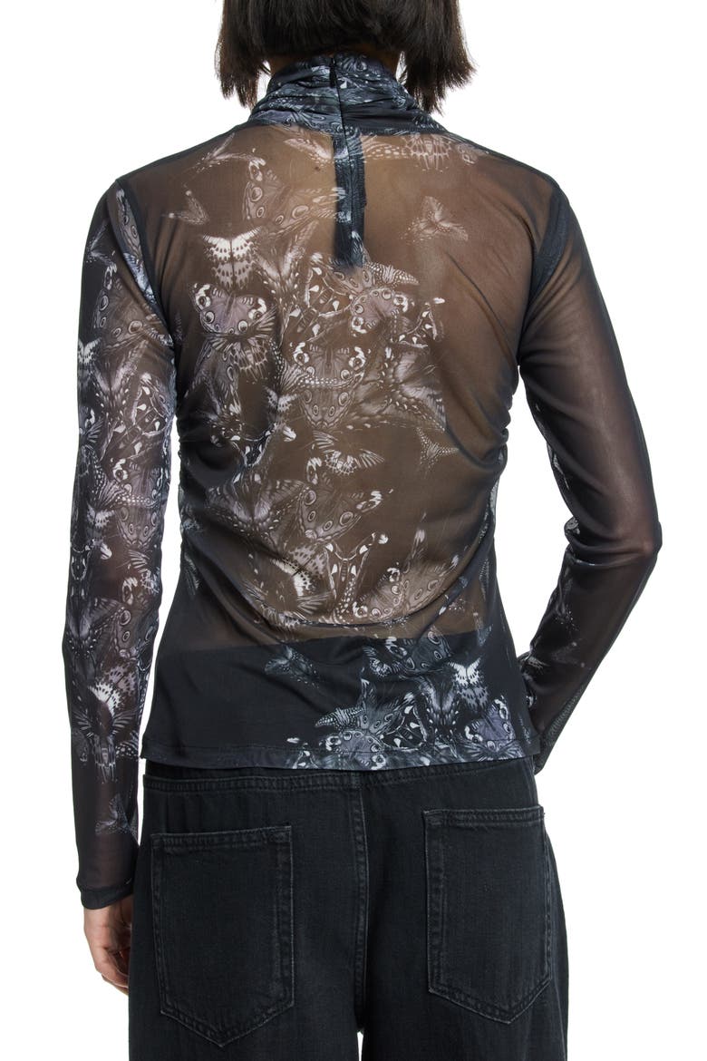 Tia Diana Long Sleeve Mesh Top, Alternate, color, BLACK