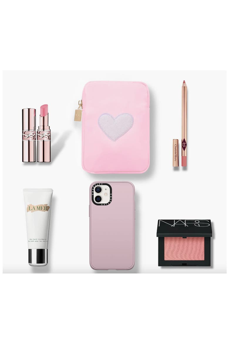 Mini Heart Cosmetics Bag, Alternate, color, BABY PINK