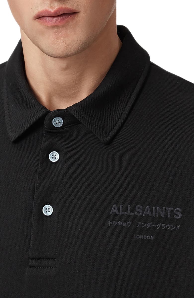 AllSaints Xander Logo Graphic Polo Sweatshirt, Alternate, color, Jet Black