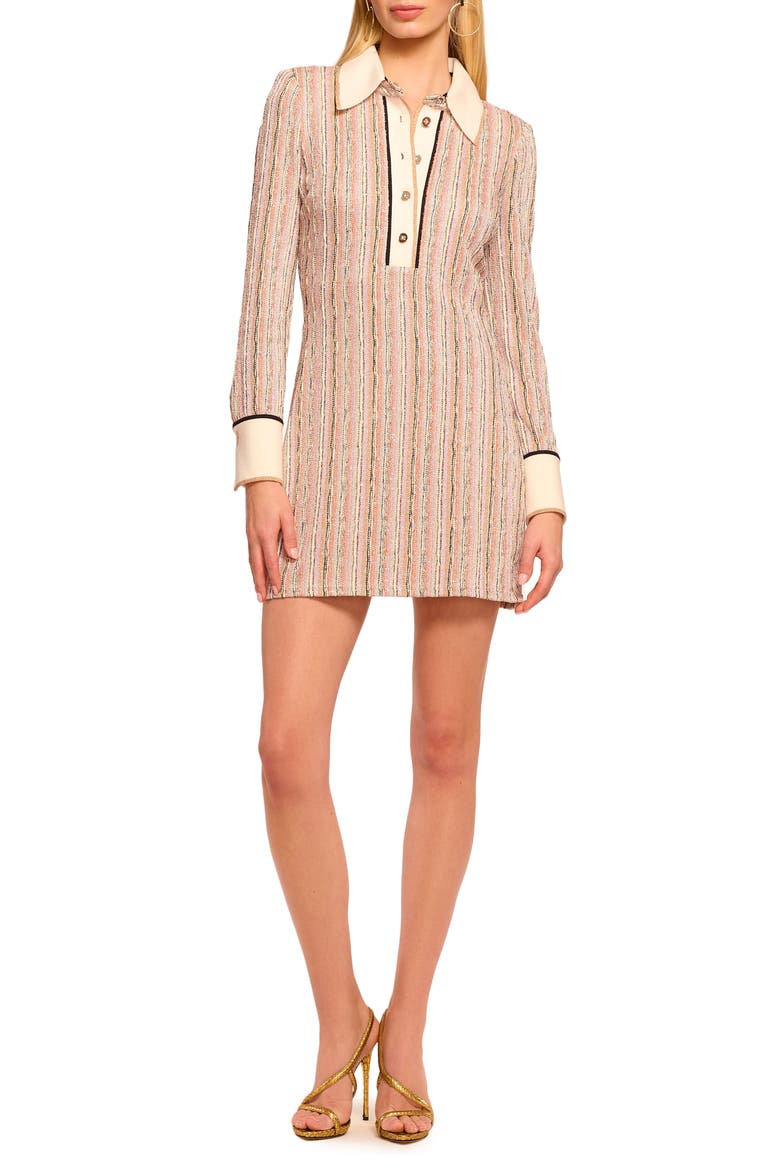 Carolina Sequin Stripe Long Sleeve Polo Minidress, Main, color, SEQUIN STRIPE