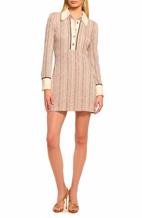 Carolina Sequin Stripe Long Sleeve Polo Minidress
