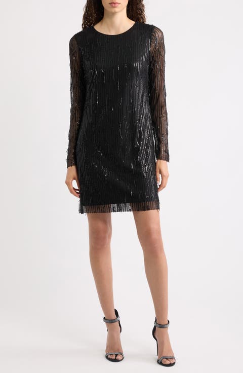 Fringe Sequin Long Sleeve Dress