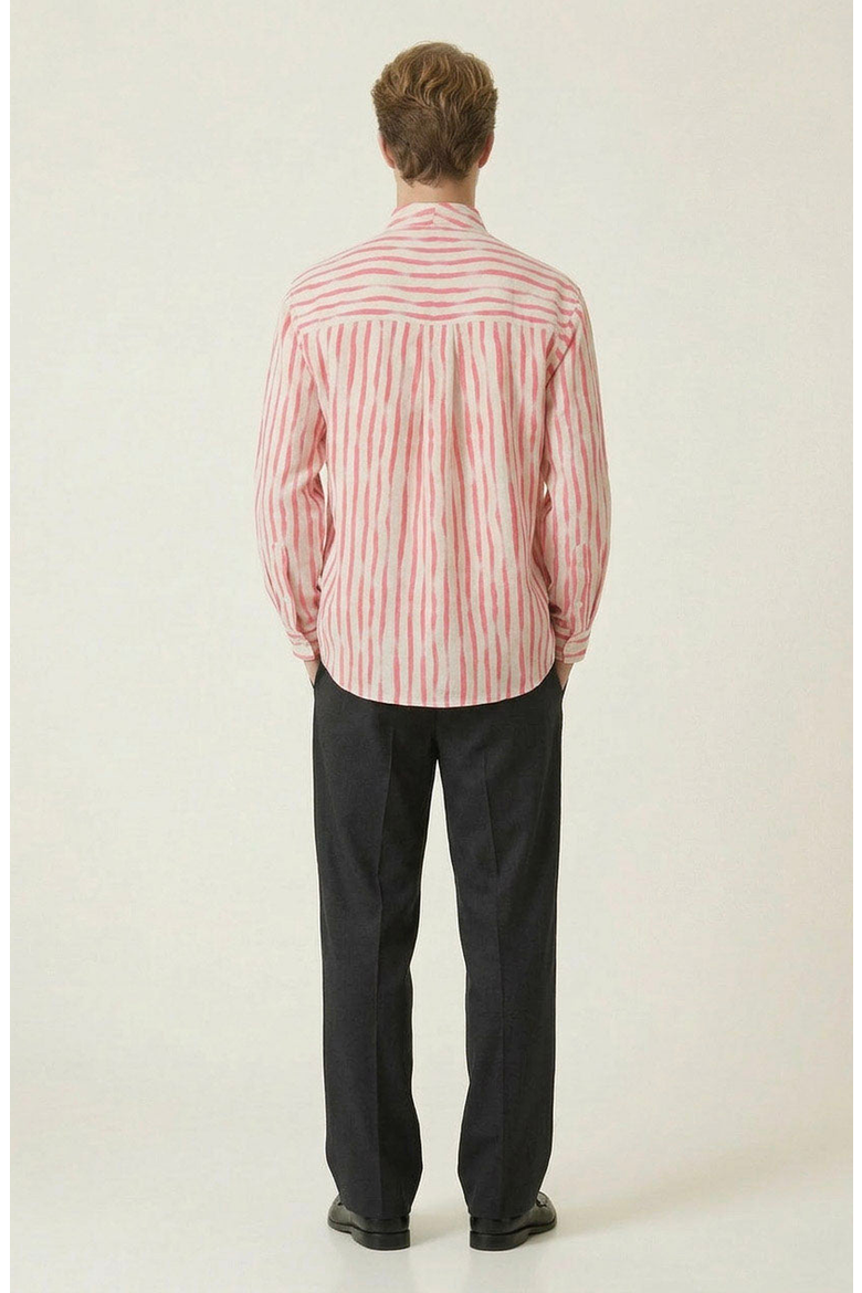 Striped Open Collar Button Front Shirt, Alternate, color, Cream / Coral Stripes