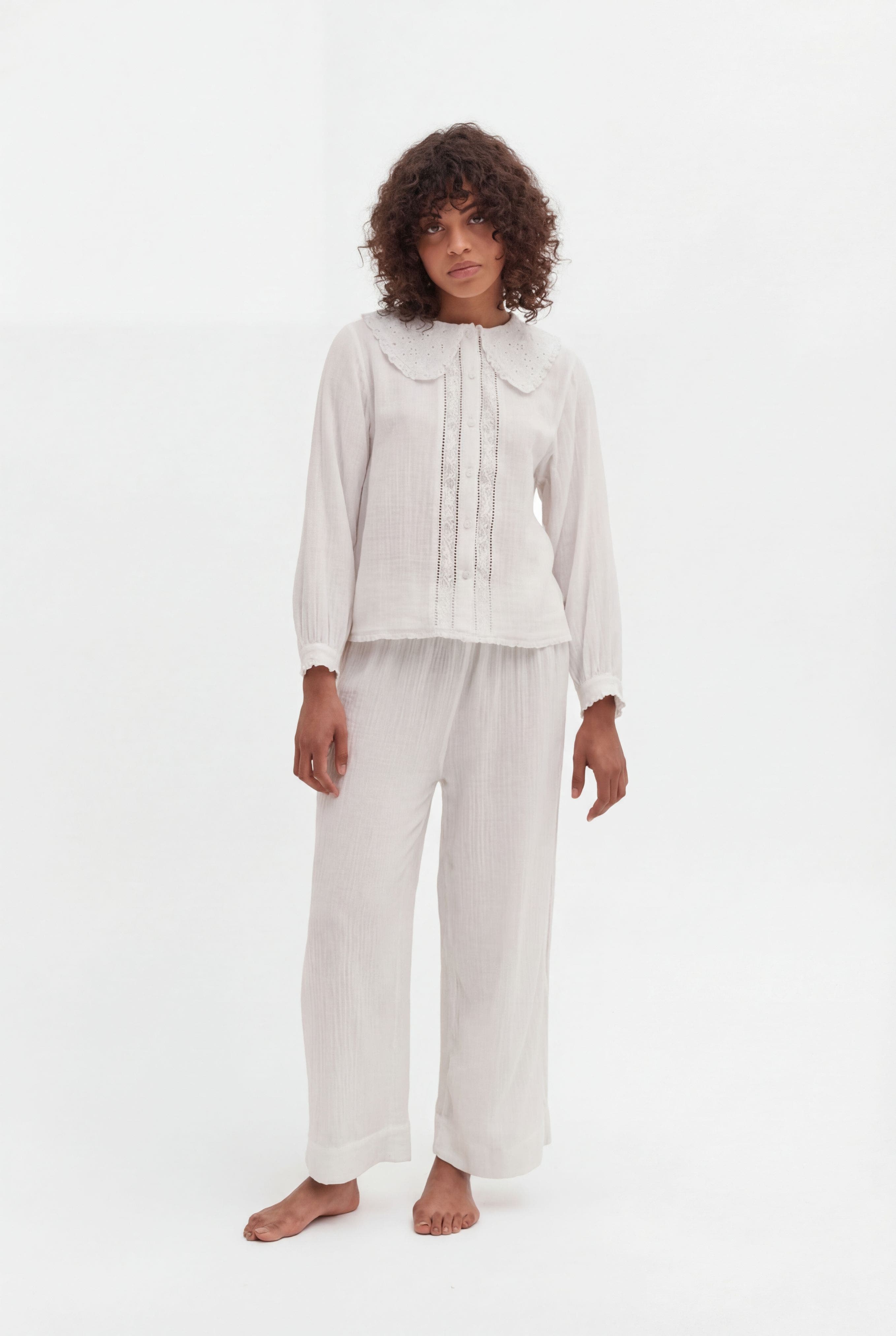 Desmond & Dempsey Peter Pan Collar Cotton Gauze Pajamas (Women) | Nordstrom