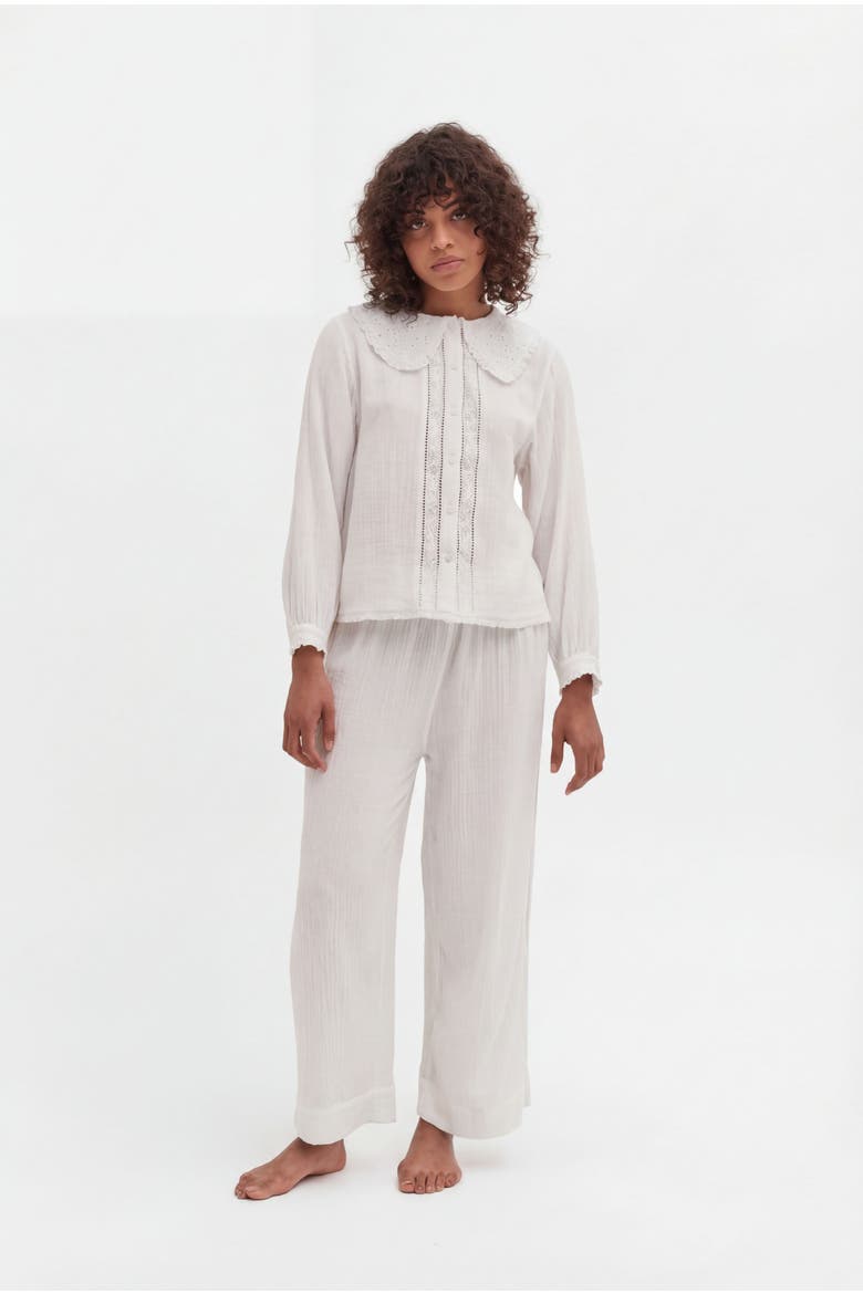 Peter Pan Collar Cotton Gauze Pajamas, Main, color, PLAIN DOUBLE GAUZE WHITE