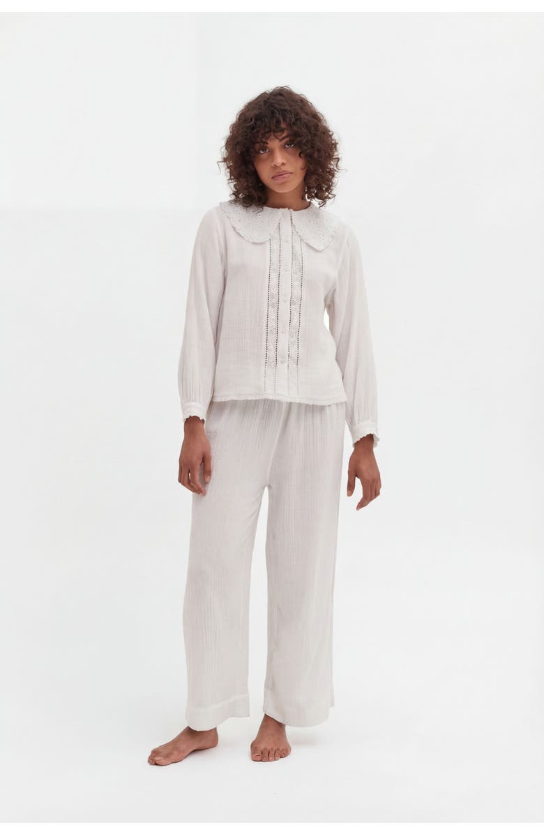 Desmond & Dempsey Fancy Collar & Pocket Trouser Pajama Set, Main, color, White