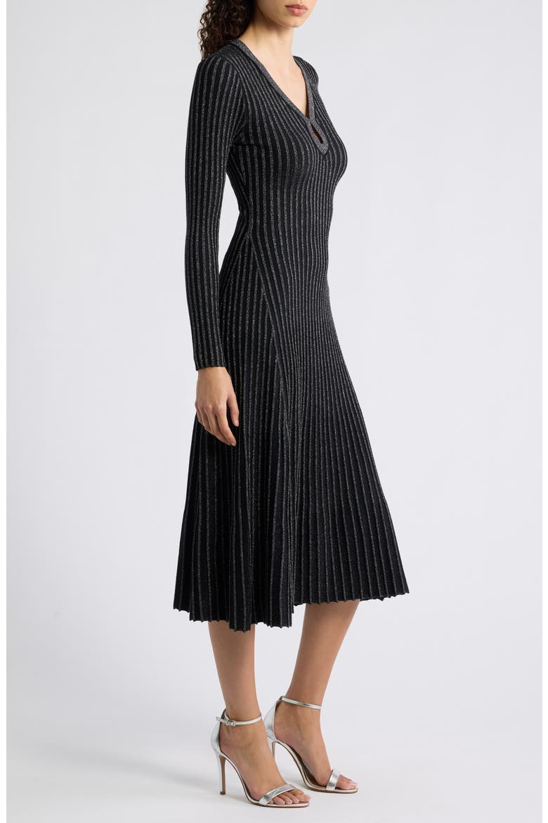 The Freya Metallic Long Sleeve Ribbed Sweater Dress, Alternate, color, NOIR WITH GUNMETAL LUREX