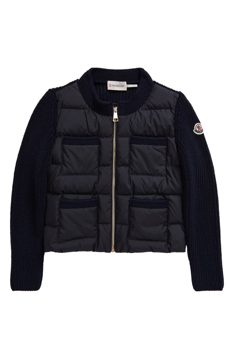 Moncler Kids' Quilted Down & Knit Cardigan, Main, color, 