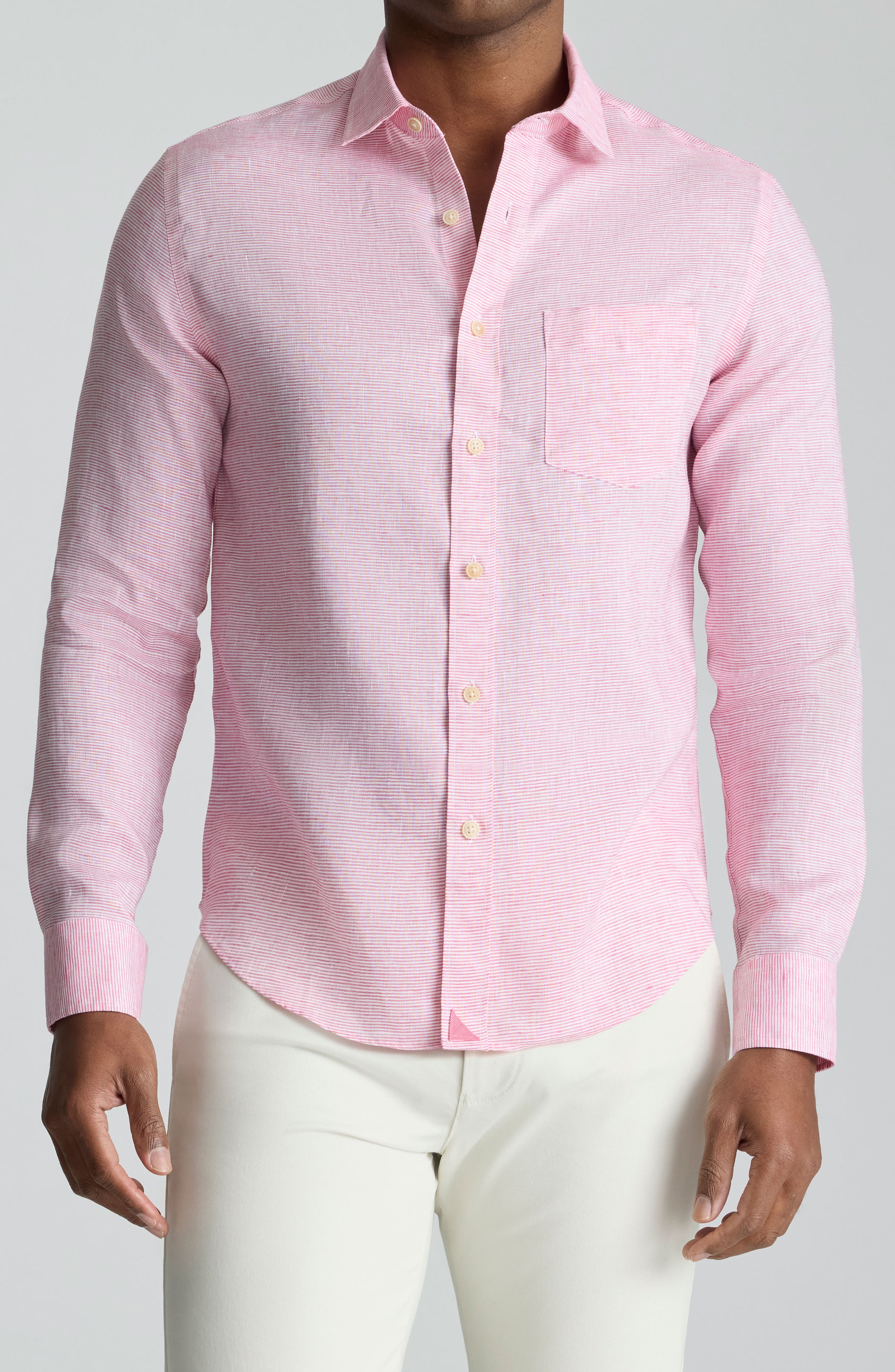 Stripe Wrinkle Resistant Linen Button-Up Shirt - image 5