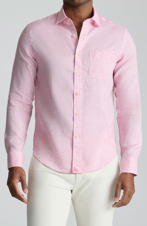 Stripe Wrinkle Resistant Linen Button-Up Shirt