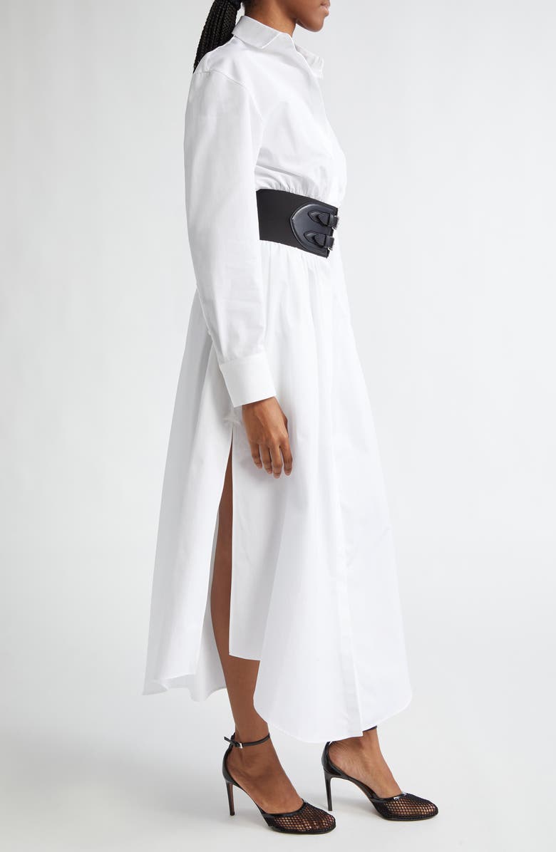 Alaïa Belted Long Sleeve Cotton Poplin Shirtdress, Alternate, color, Blanc