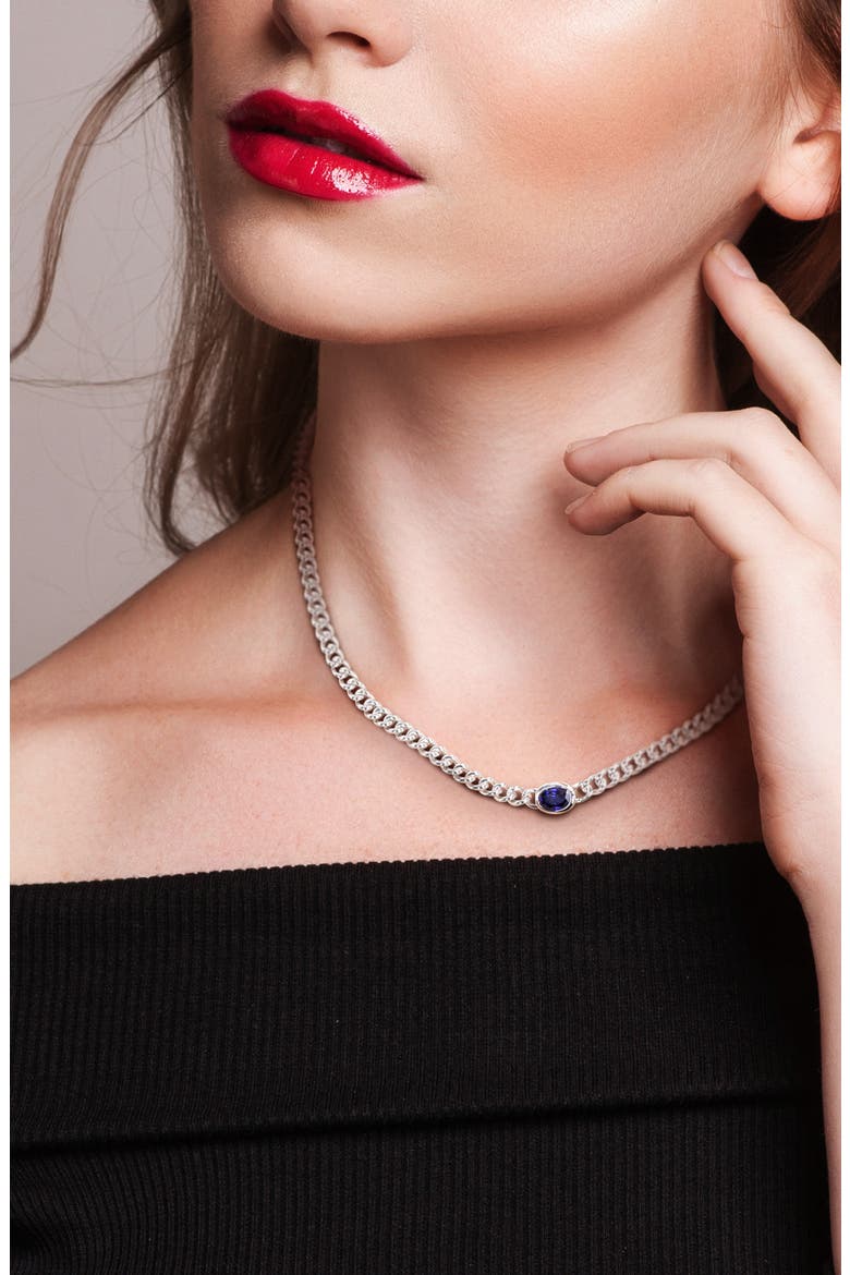 Lab-Grown Blue Topaz Chain Bracelet & Pendant Necklace Set, Alternate, color, BLUE