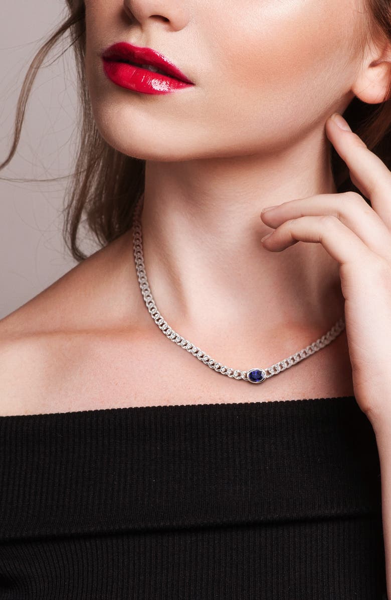 DELMAR Lab-Grown Sapphire Pendant Necklace, Alternate, color, Blue