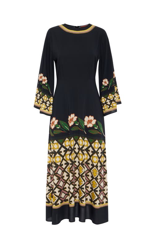 La Doublej Sorella Flare-sleeve Midi Dress In Dazed Placée Black