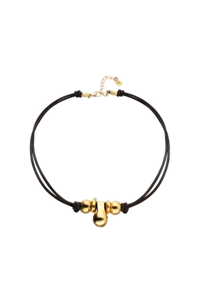 Leather necklace with three 18k gold-plated dials, Alternate, color, Gold