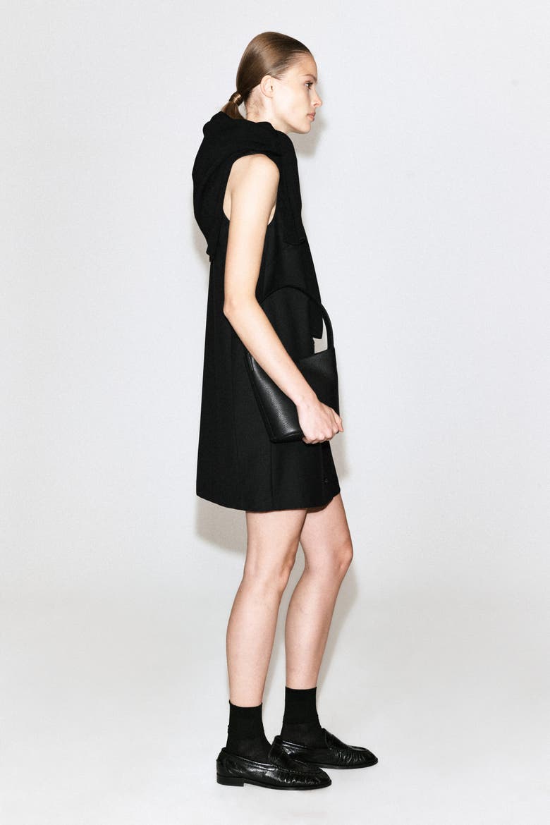 Buttoned Wool-Twill Mini Dress, Alternate, color, BLACK
