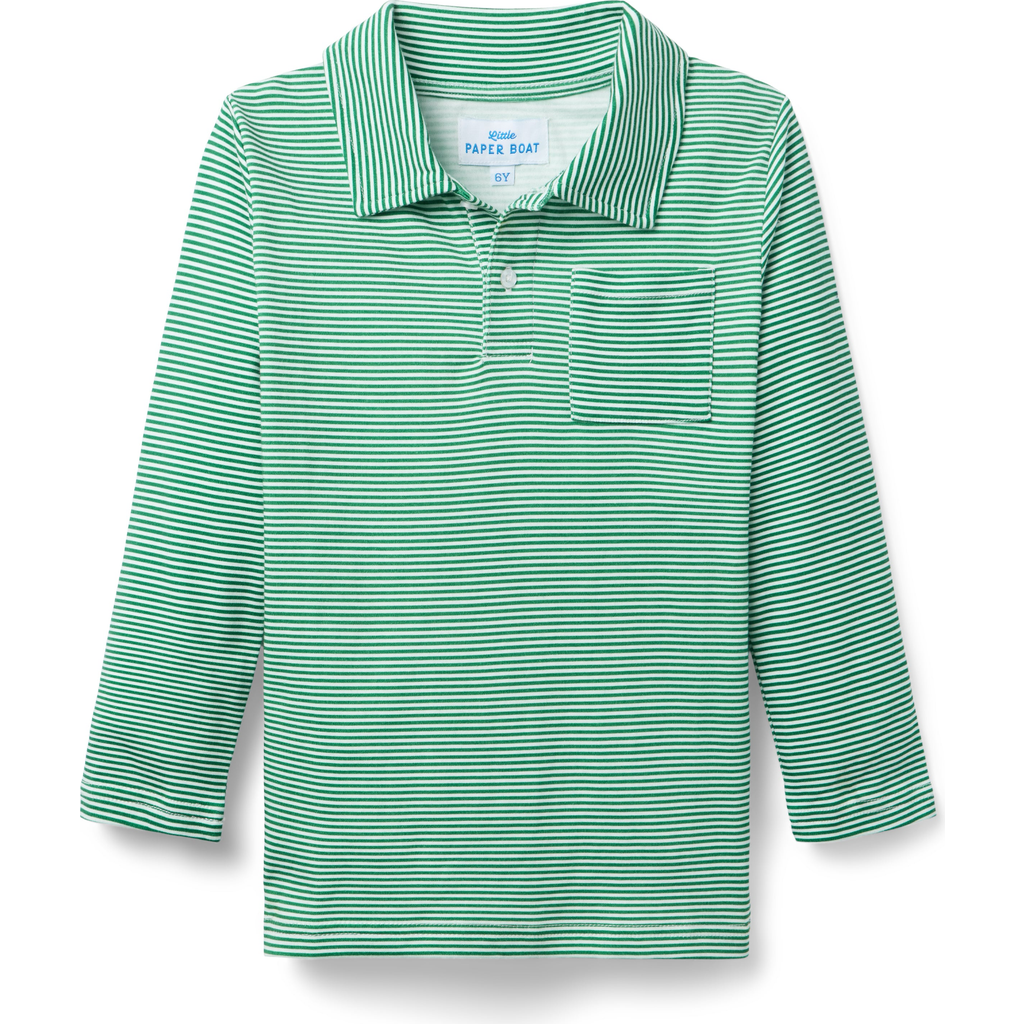 Little Paper Kids Reid Long Sleeve Polo In Green