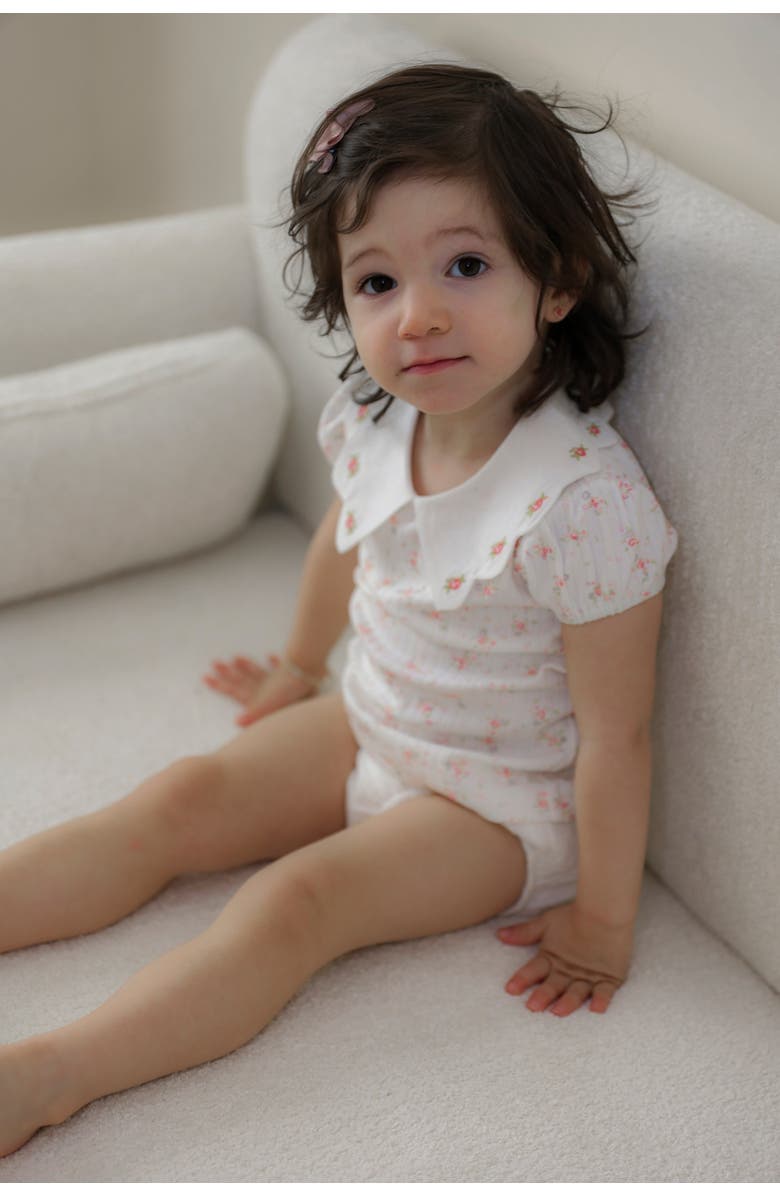 Space Grey Floral Gauze Set with Scallop Collar Top and Bloomer, Alternate, color, White