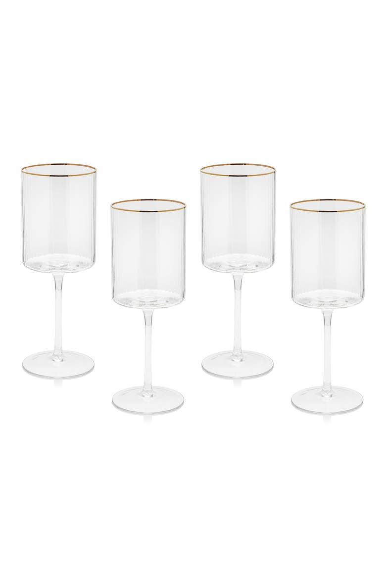 Optic Set of 4 Wine Glasses, Main, color, CLEAR/ GOLD