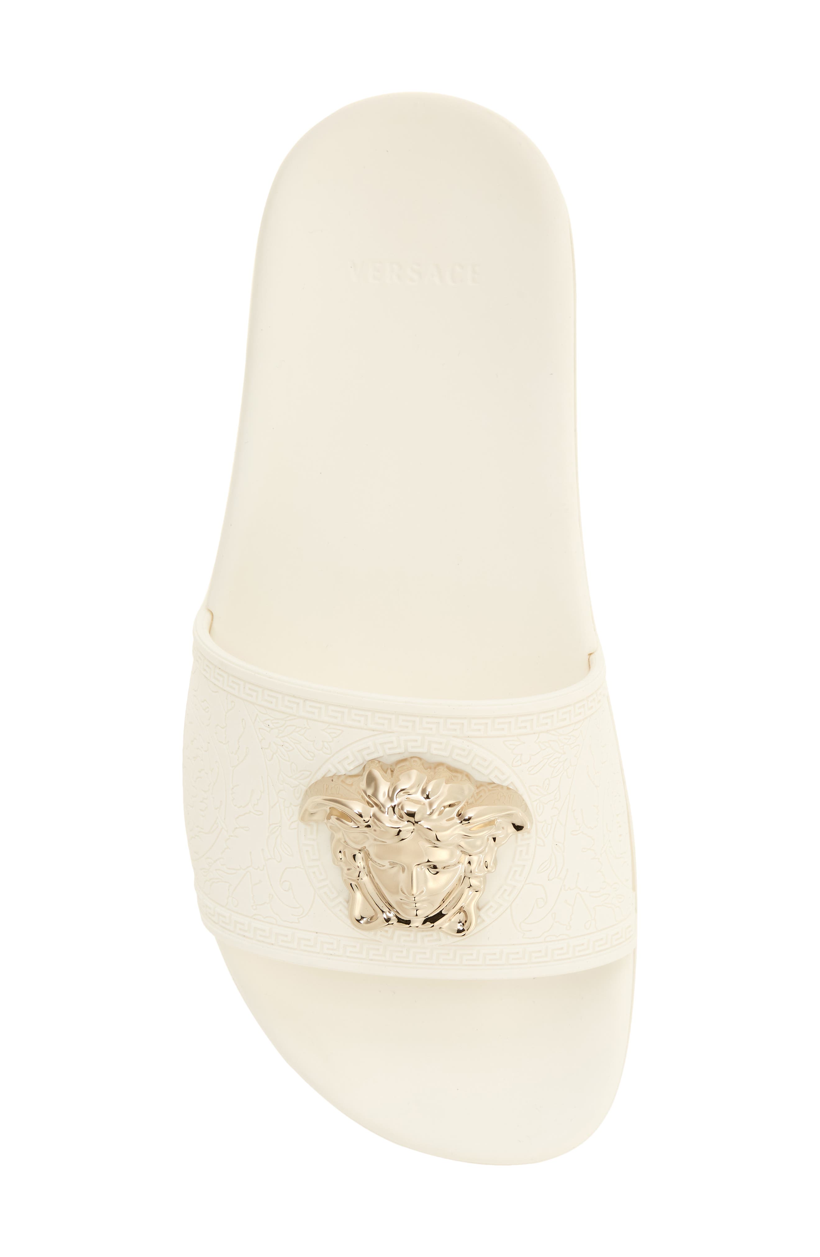 Medusa Slide Sandal, Alternate, color, WHITE- LIGHT GOLD