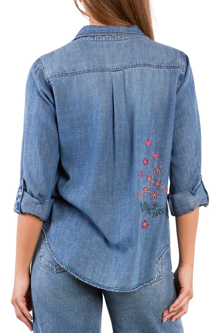 Floral Crush Embroidered Denim Shirt, Alternate, color, DENIM