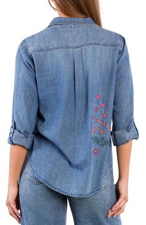 Billy T Floral Crush Embroidered Denim Shirt In Black