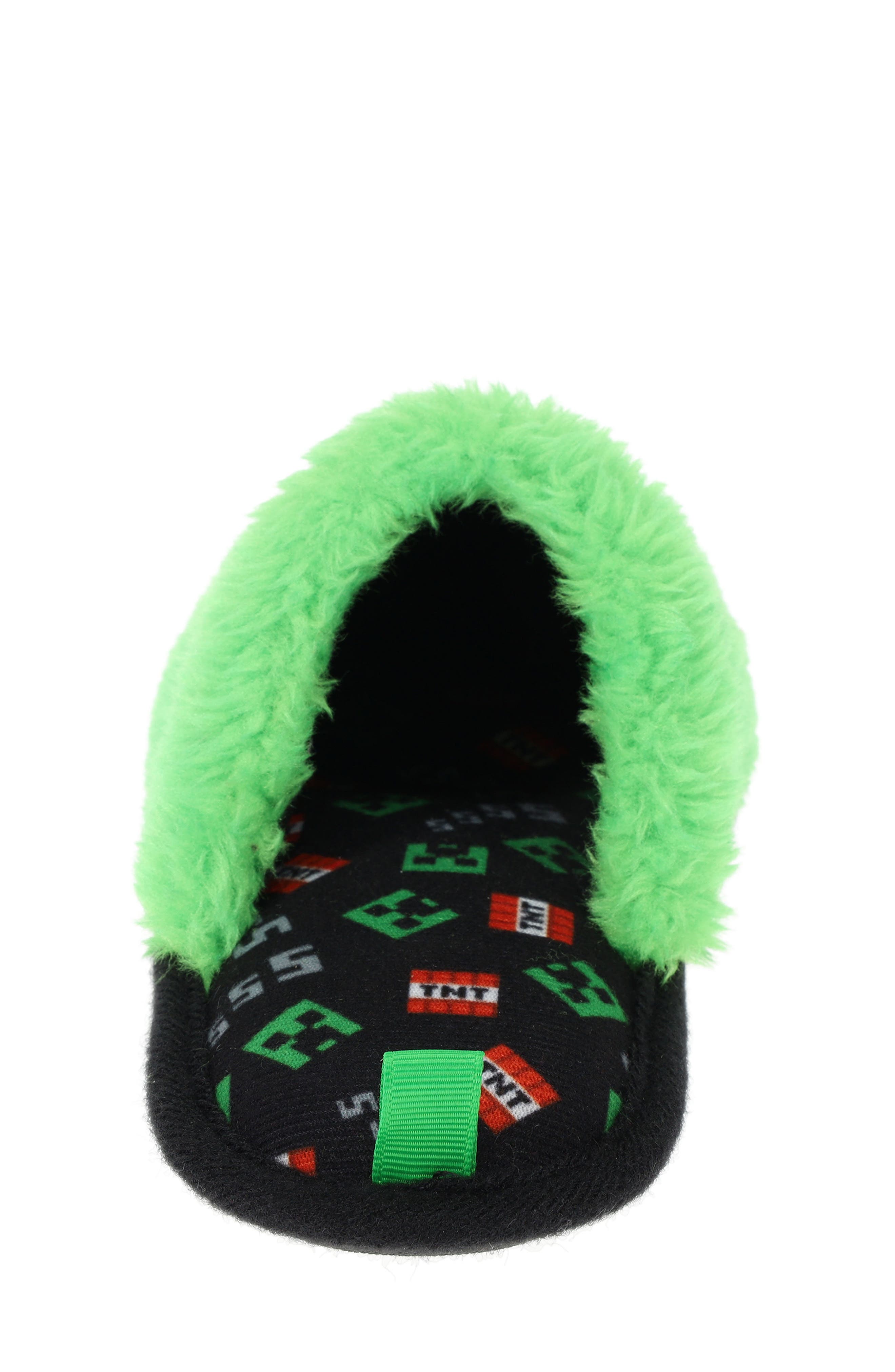 SG Footwear Kids' Minecraft Creeper Scuff Faux Fur Slipper, Alternate, color, Green