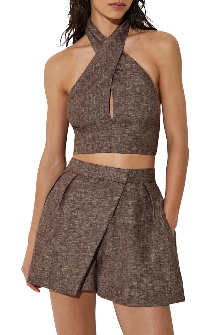 Serena Linen Halter Cover-Up Top, Main, color, TAUPE BROWN