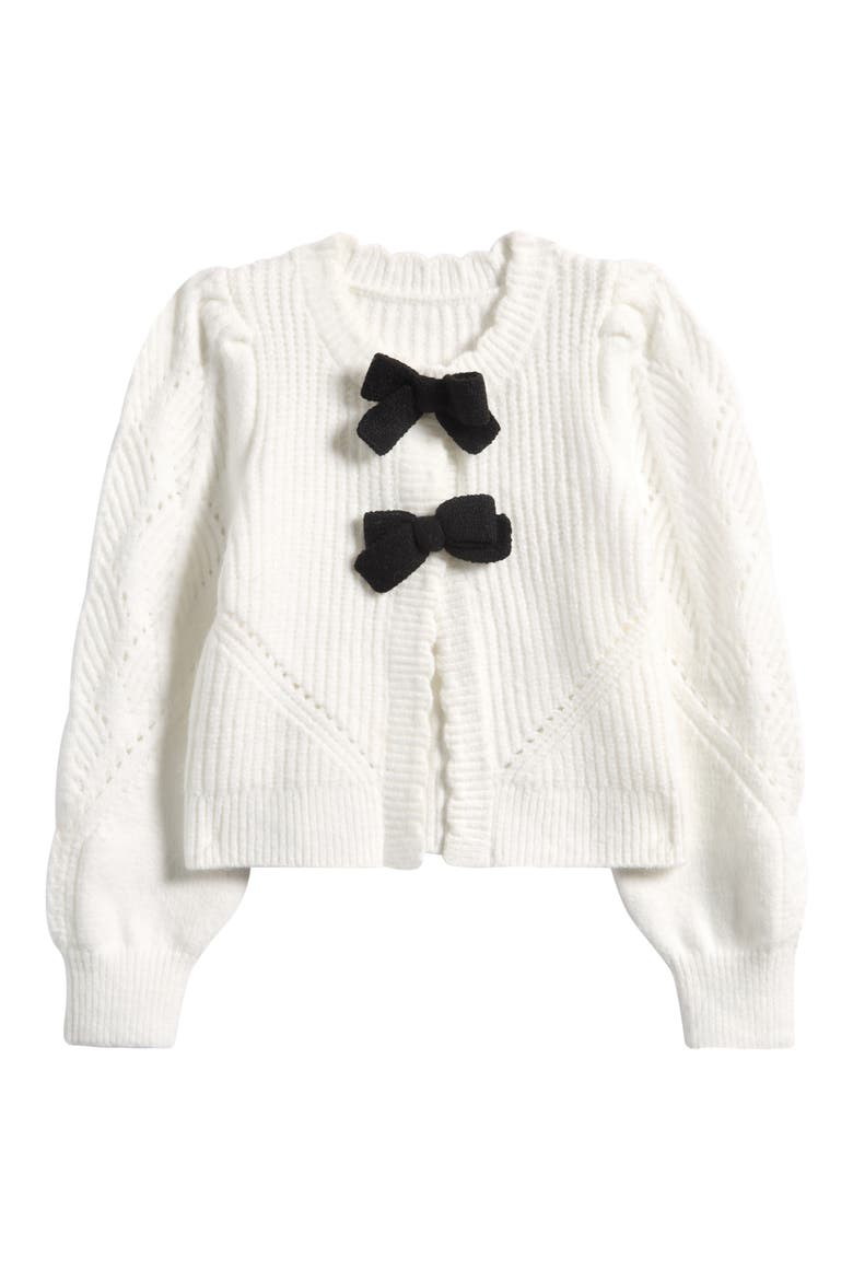 Kids' Bow Detail Ribbed Cardigan, Main, color, LUCENT WHITE