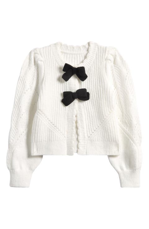 Kids' Bow Detail Ribbed Cardigan