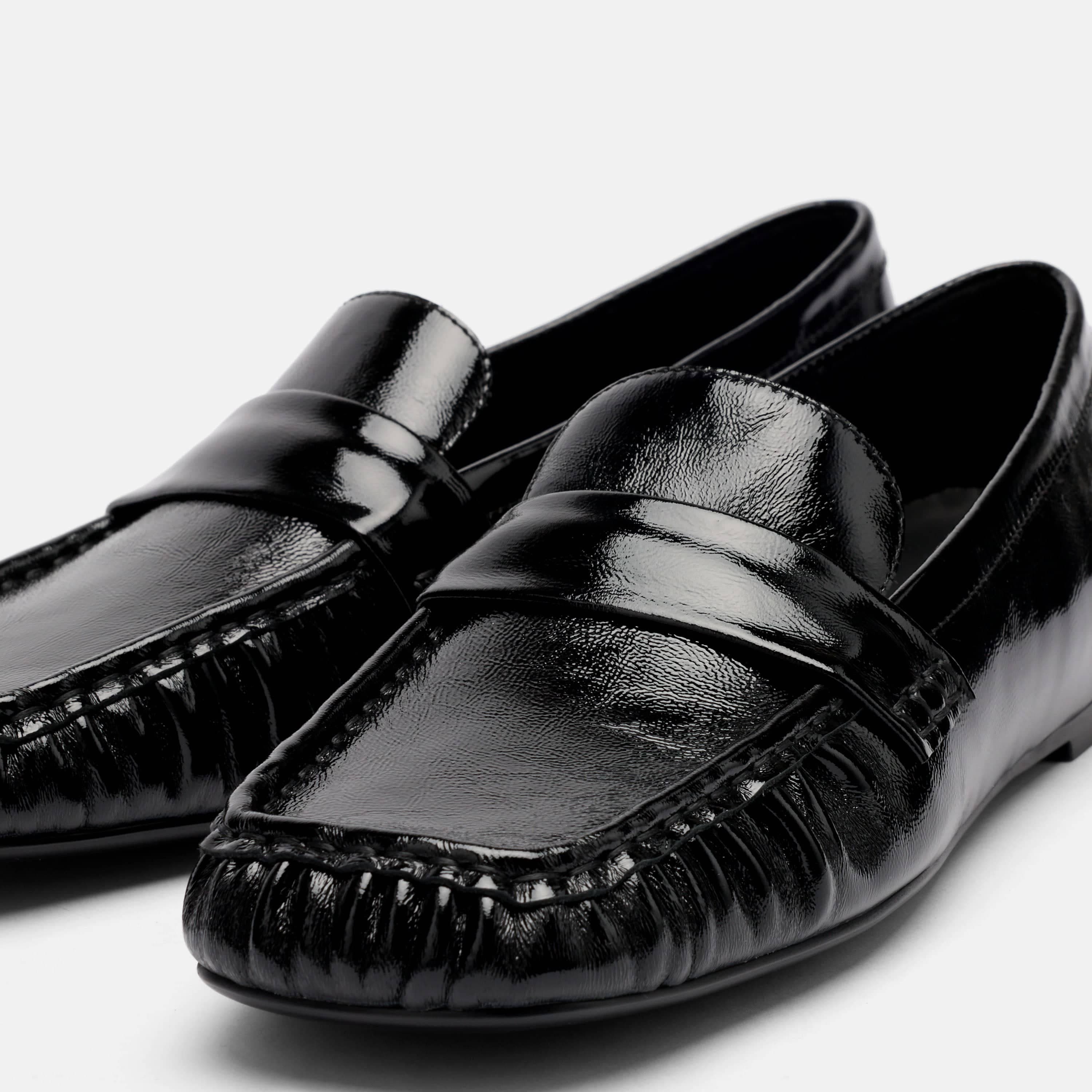 MARC NOLAN Jane Leather Square-Toe Slip-On Loafers, Alternate, color, Black Patent