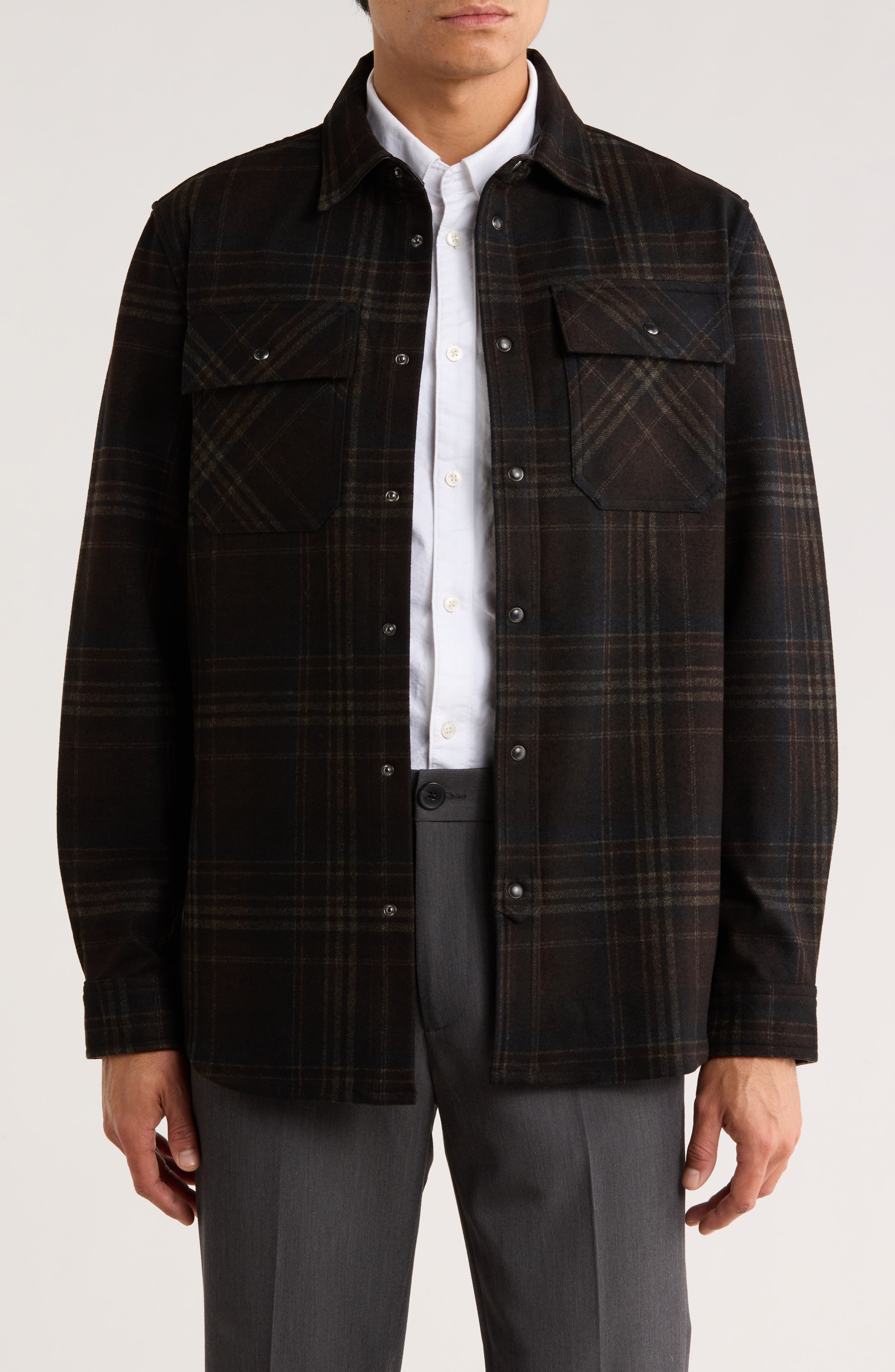 KARL LAGERFELD PARIS Plaid Ponte Snap-Up Shirt