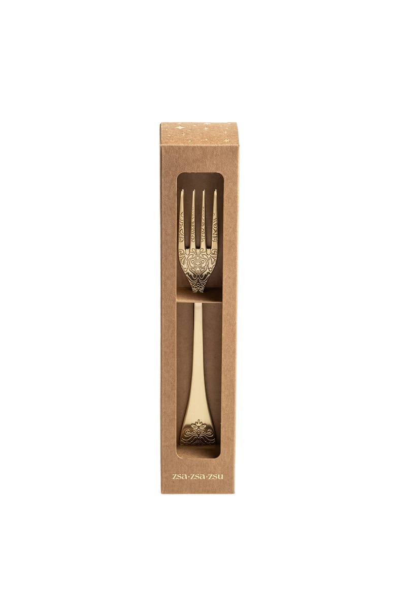 Zsa Zsa Zsu Dume Patterned Stainless Steel Dinner Fork Set of 4, Main, color, Champagne