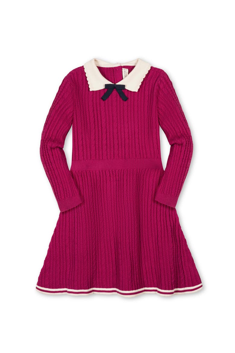 Kids' Organic Collared French Cable Sweater Dress, Main, color, Vivid Pink