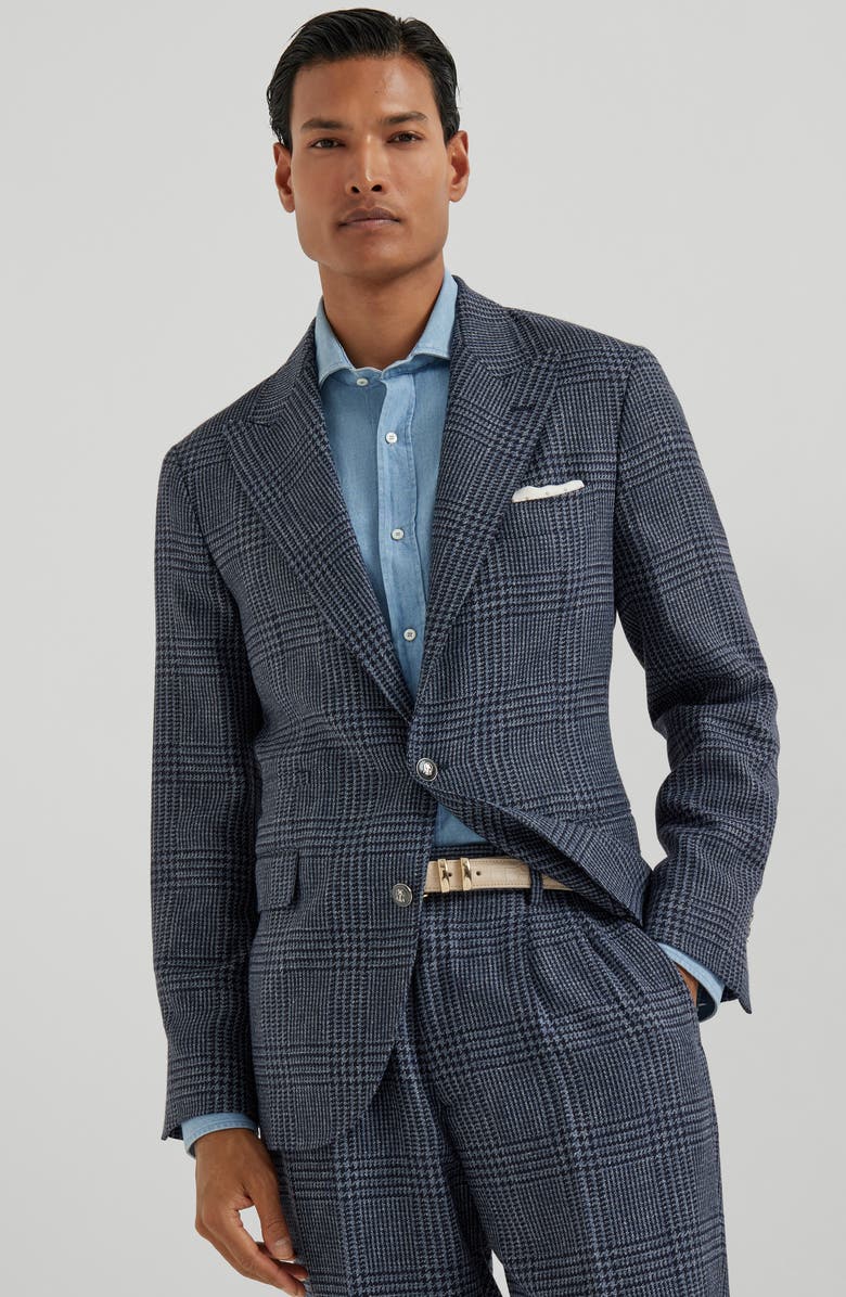 Brunello Cucinelli Prince of Wales deconstructed blazer, Alternate, color, Denim