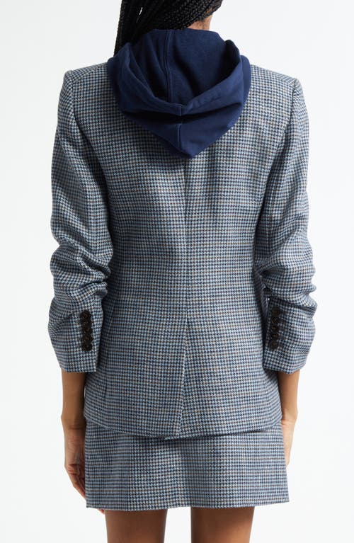 Veronica Beard Battista Houndstooth Check Virgin Wool Jacket With Hooded Dickey In Blue