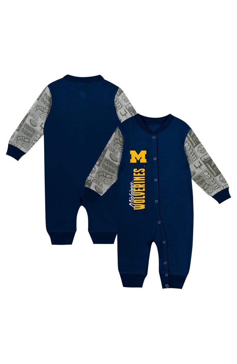 Outerstuff Newborn & Infant   Navy Michigan Wolverines Playbook Colorblock Long Sleeve Coveralls, Main, color, 