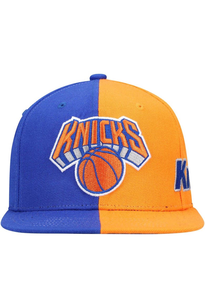Men's Mitchell & Ness Blue/Orange New York Knicks Team Half and Half Snapback Hat, Alternate, color, Blue