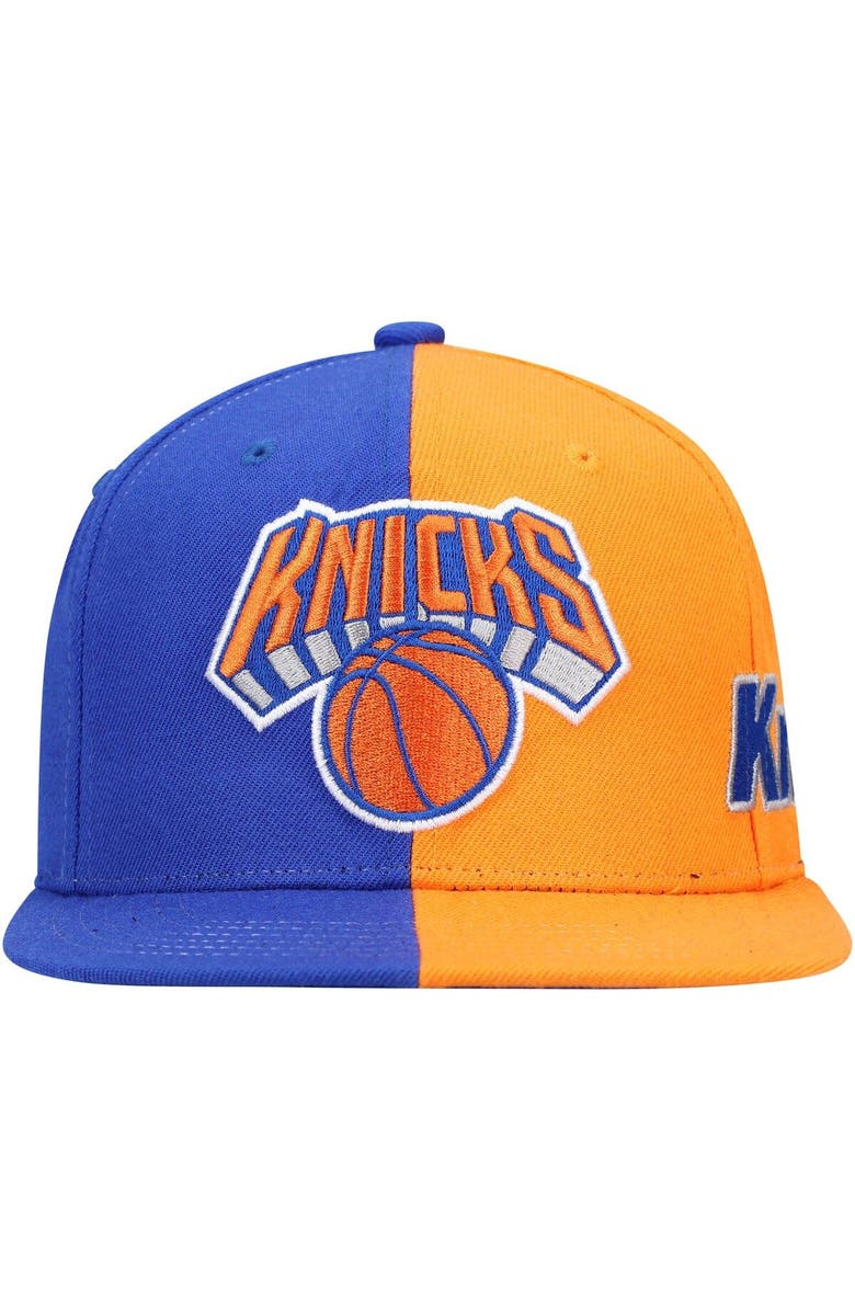 Mitchell & Ness Men's Mitchell & Ness Blue/Orange New York Knicks Team Half and Half Snapback Hat, Alternate, color, 