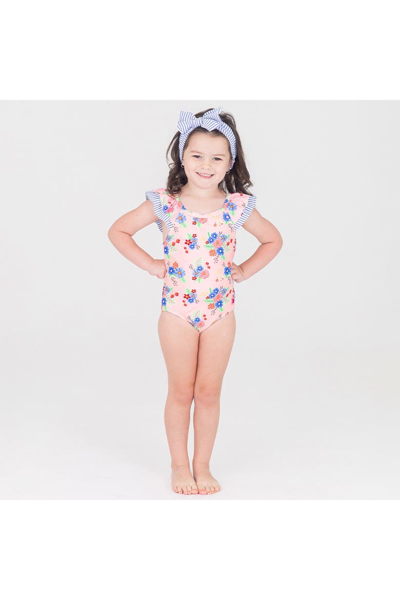 Girls V-Back UPF50+ One Piece, Alternate, color, Coastal Breeze Floral