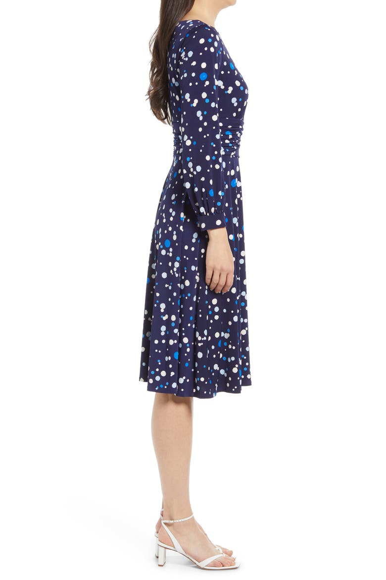 Ruched Long Sleeve Dress, Alternate, color, NAVY IVORY