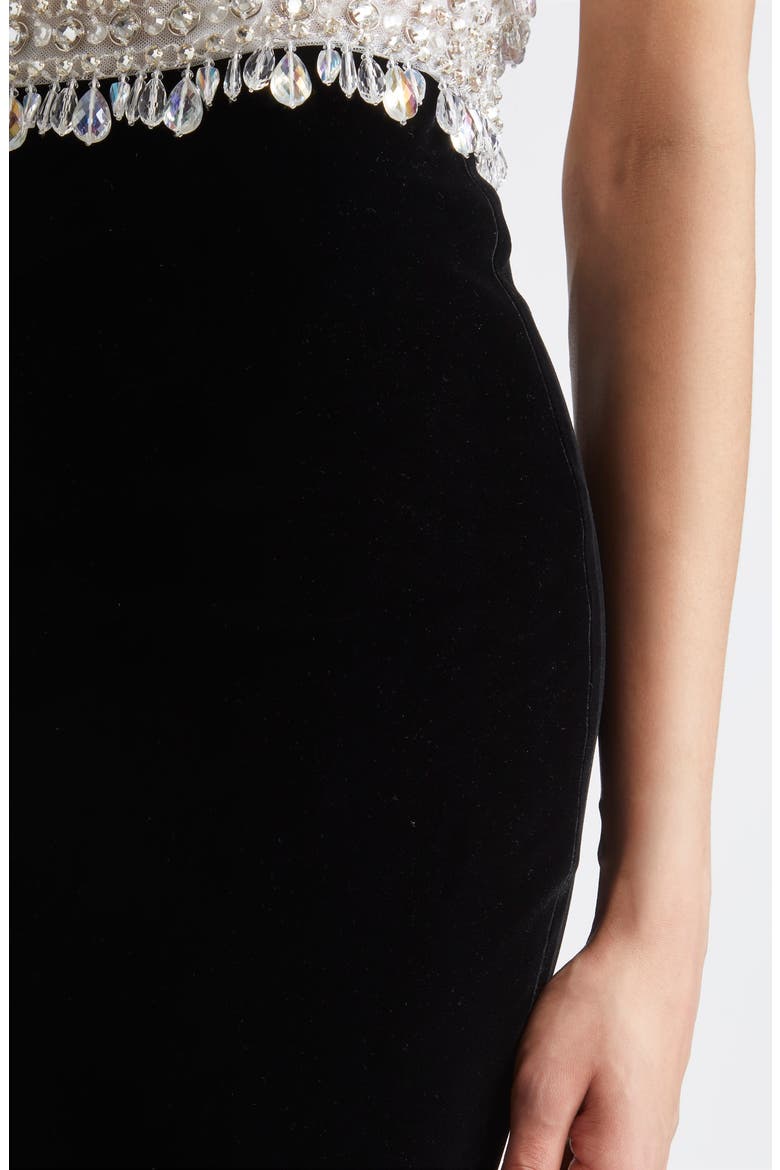 Velvet Trumpet Skirt with Train, Alternate, color, BLACK