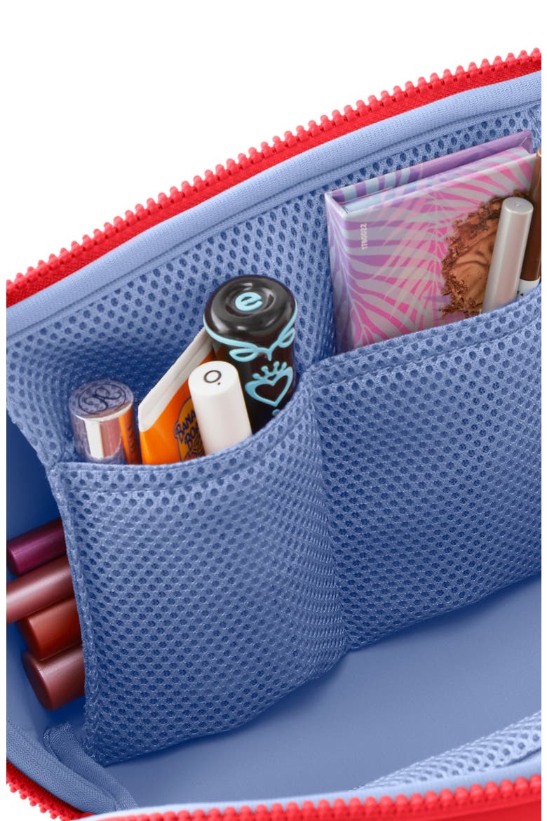 Neoprene Makeup Bag, Alternate, color, CORAL RED/ PERIWINKLE
