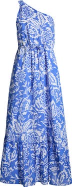 SUGARLIPS Marny Floral Print One-Shoulder Maxi Dress