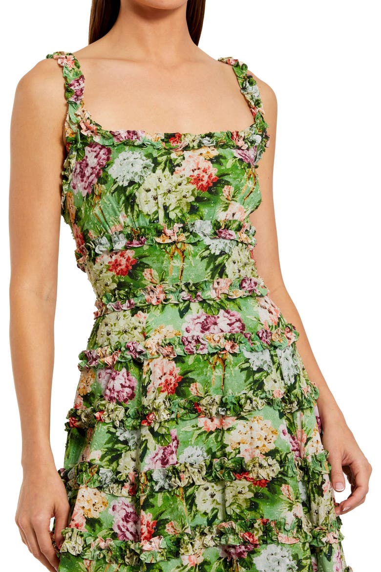 Ruffle Floral Square Neck Midi Dress, Alternate, color, Green Multi