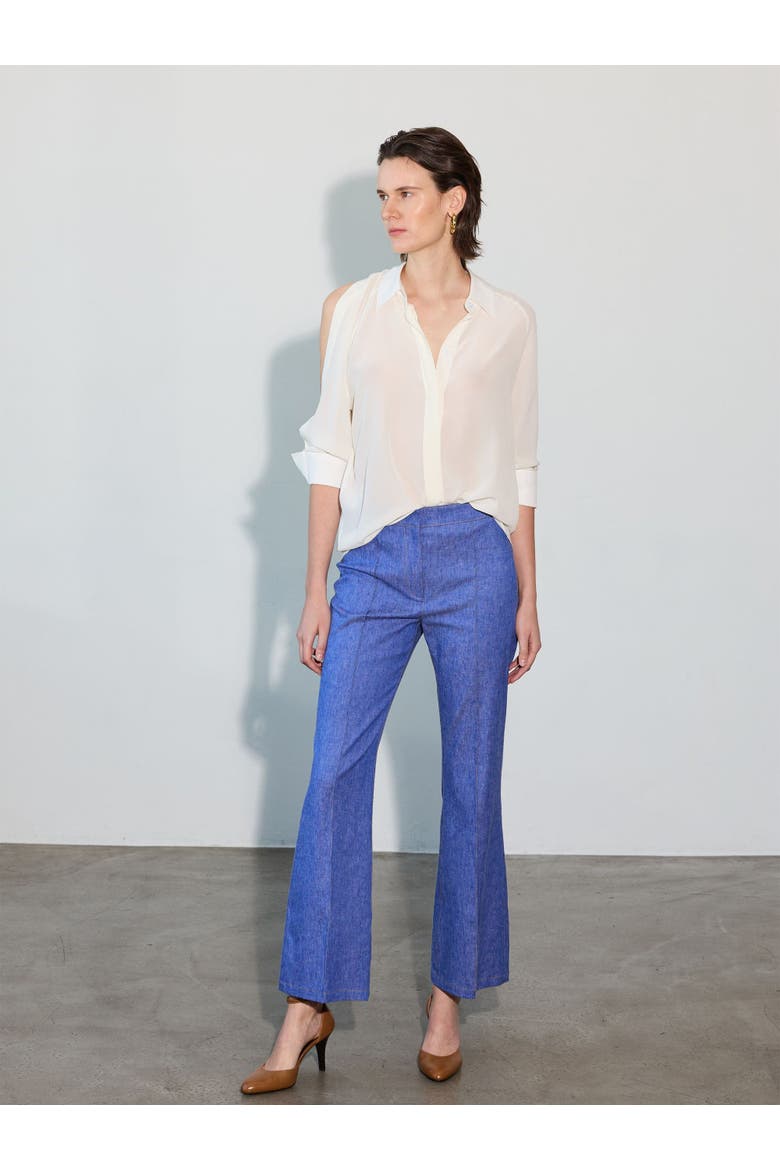 Lola DENIM Stretch Crepe Cropped Flare Trouser, Alternate, color, Blue