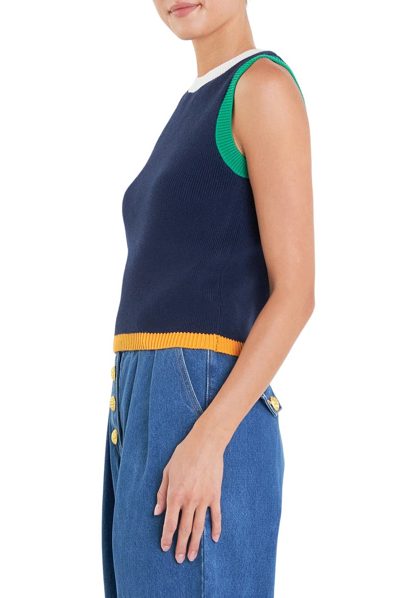 Colorblock Trim Sweater Vest, Alternate, color, NAVY MULTI