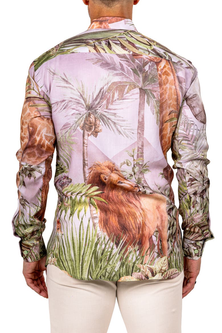 Fibonacci Marthyr 0322 Wildlife Print Contemporary Fit Button-Up Shirt, Alternate, color, WHITE MULTI