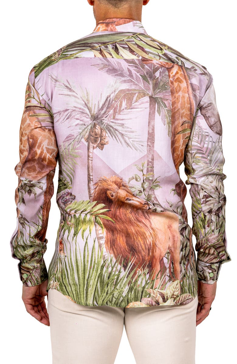 Maceoo Fibonacci Marthyr 0322 Wildlife Print Contemporary Fit Button-Up Shirt, Alternate, color, White Multi